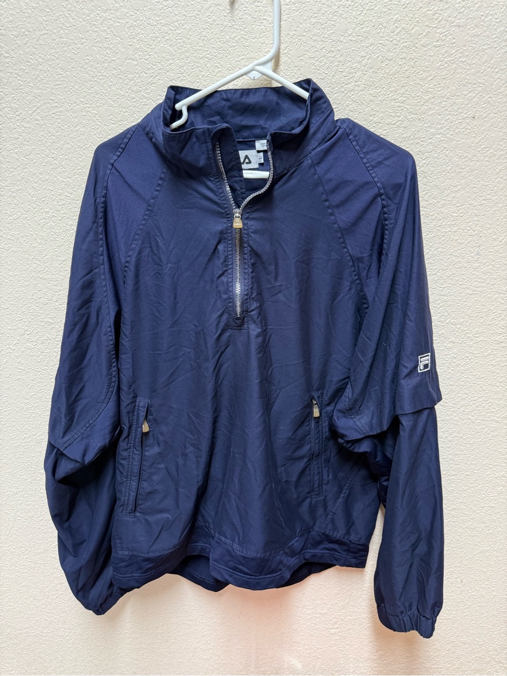 Mens Blue Fila Nylon Half-zip Windbreaker Jacket Size Large Excellent Condition